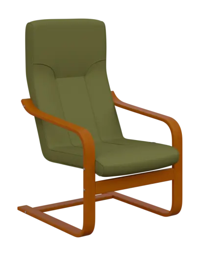 BO - 1 křeslo, dřevěná kostra, moření třešeň, látka BORA 38, kiwi